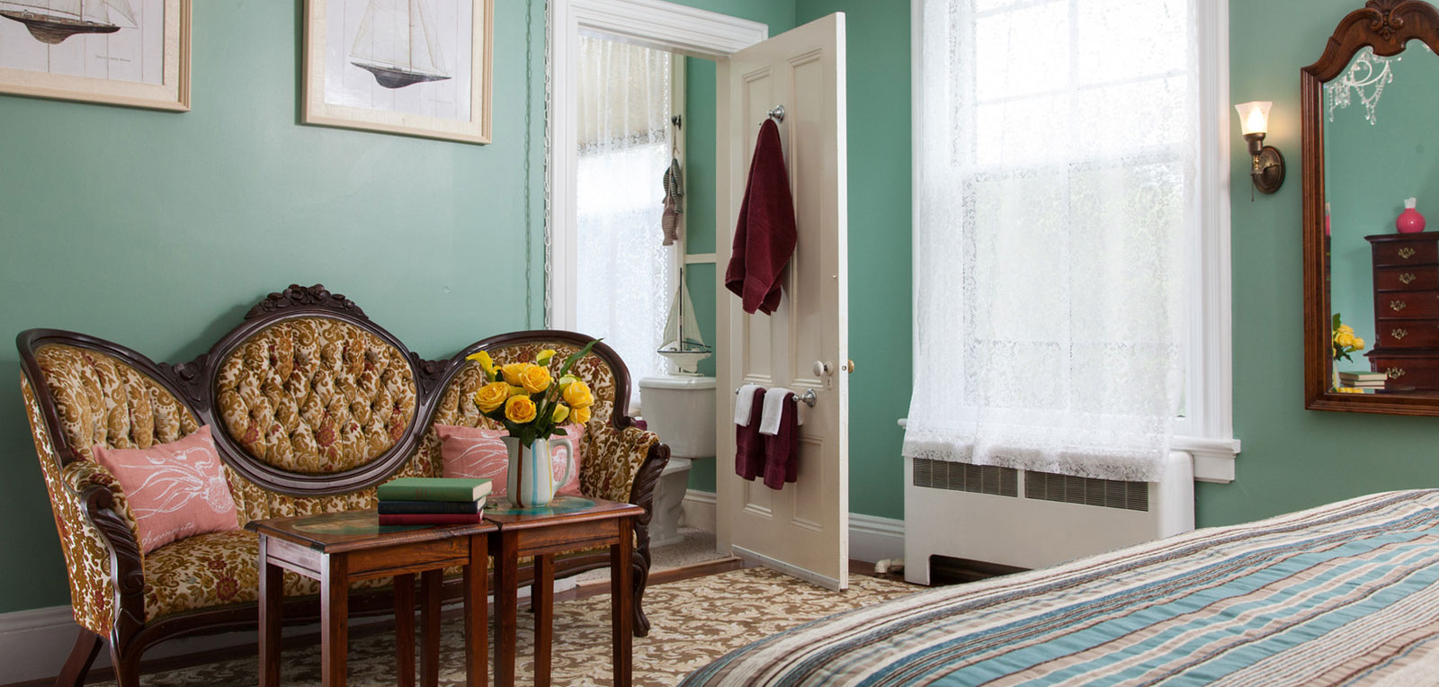 King Private Bath Green Bedroom | ADMIRAL SIMS B&B, Newport Rhode Island